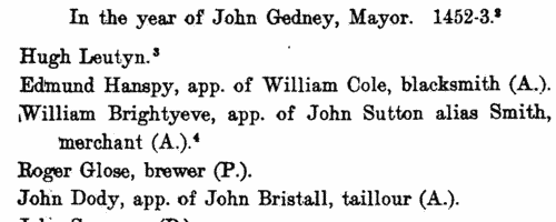 Tradesmen of Lynn in Norfolk
 (1292-1836)