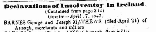 Declarations of insolvency in Ireland
 (1847)