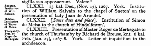 Clerks and Clergy in Yorkshire, Nottinghamshire, and parts of Lancashire
 (1266-1279)