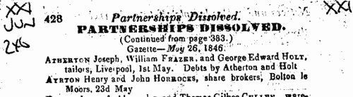 Dissolutions of partnerships in England and Wales
 (1846)