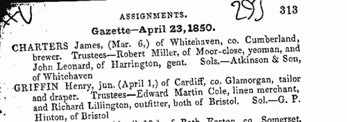 Assignments of bankrupts' estates in England and Wales
 (1850)