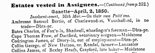 Insolvents imprisoned for debt in England and Wales
 (1850)