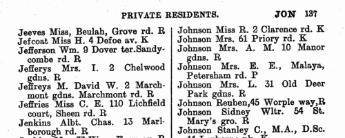 Inhabitants of Richmond, Kew and Petersham
 (1937)