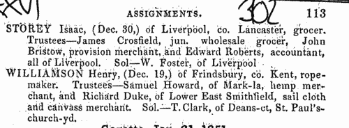 Assignments of bankrupts' estates in England and Wales
 (1851)