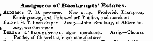 Assignees of bankrupts' estates in England and Wales
 (1851)