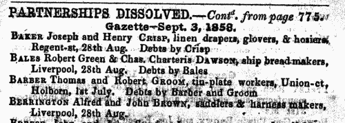 Dissolutions of partnerships in England and Wales
 (1858)