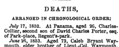 Deaths, Marriages, News and Promotions
 (1854)