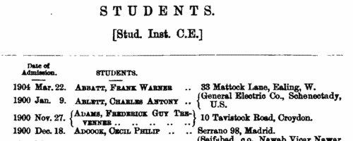 Student Members of the Institution of Civil Engineers
 (1904)