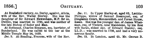 Deaths, Marriages, News and Promotions
 (1856)