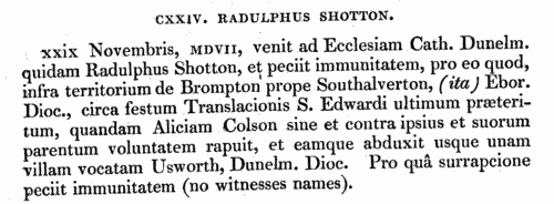 Murderers sheltering in Durham Cathedral: and their victims
 (1464-1524)