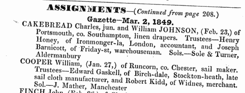 Assignments of bankrupts' estates in England and Wales (1849)