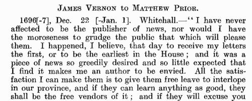 Correspondence of Matthew Prior (1685-1721)