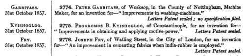 Patentees of New Inventions
 (1857)