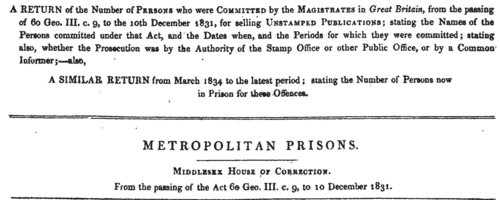 Gaoled Newspaper Vendors in Warwick House of Correction
 (1819-1834)