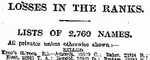 Soldiers (previously reported missing) killed: Gordon Highlanders
 (1916)