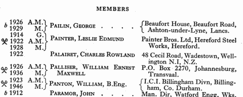 Associate Members of the Institution of Mechanical Engineers (A. M. I. Mech. E.)
 (1947)