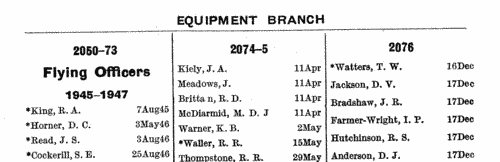 Flying Officers: Equipment Branch (Branch List)
 (1957)