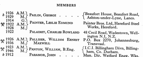 Companions of the Institution of Mechanical Engineers (C. I. Mech. E.)
 (1947)