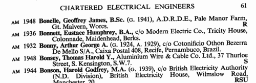 Chartered Electrical Engineers (M. I. E. E. and A. M. I. E. E.)
 (1951)