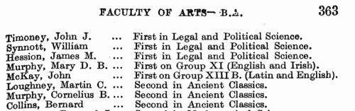 University College Cork Pass List Pre-Medical Examination  (1939)