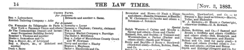 Births Announced in The Law Times
 (1883-1884)