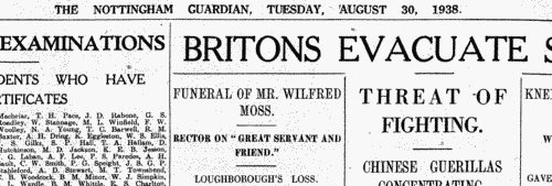 Mourners and tributes at the funeral of Wilfred Moss of Loughborough
 (1938)