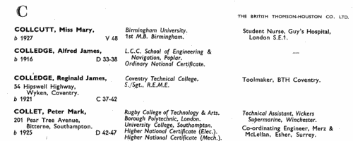 Ex-Apprentices of British Thomson-Houston Company
 (1951)