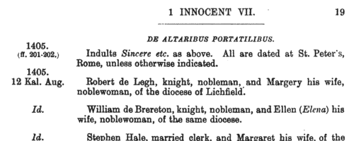 Indults for Portable Altars: Diocese of Canterbury
 (1404-1415)