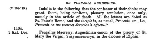 Plenary Remission of Sins: Diocese of Exeter
 (1404-1415)