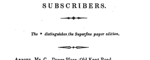 Subscribers to Spiritual Recreations (1821)