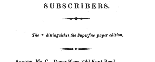 Subscribers to Spiritual Recreations
 (1821)