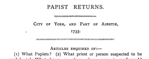 Roman Catholics in Hawnby, Yorkshire
 (1735)