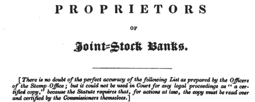 Shareholders of the Saddleworth Banking Company
 (1838)