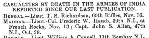 Casualties by Death in the Armies of India: Her Majesty's Forces in the East
 (1857)