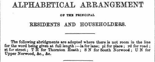 Residents and Householders of Croydon
 (1865)