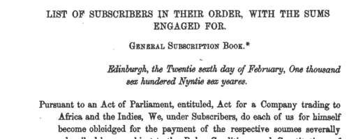 Darien Company: Glasgow Subscription List
 (1696)