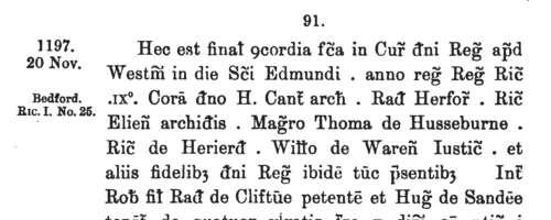 Feet of Fines at Bedford: Bedfordshire Cases
 (1198)