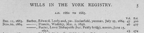 York Will Calendar
 (1660-1665)