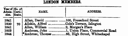 Pharmaceutical Society of Great Britain: London Members
 (1856)