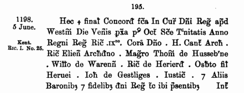 Feet of Fines at Westminster: Bedfordshire Cases
 (1197)