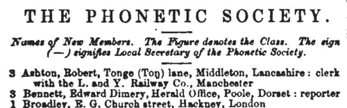 Phonetic Society Members: Change of Address &c.
 (1856)