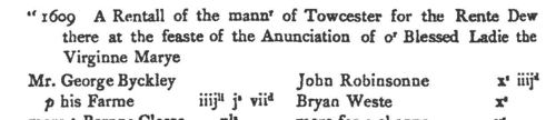 Tenants of the manor of Towcester
 (1609)