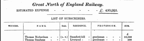 Great North of England Railway Shareholders (1837)
