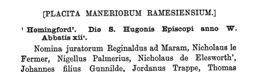 Hemingford (Huntingdonshire) Court Roll
 (1278)