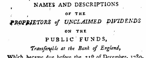 Unclaimed Dividends: Consolidated 3 Per Cent Annuities
 (1791)