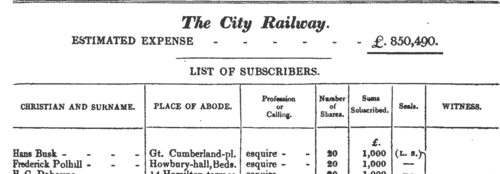 City Railway Shareholders
 (1837)