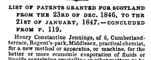 Patentees of New Inventions for Scotland
 (1847)