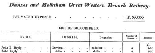 Devizes and Melksham Great Western Branch Railway Shareholders
 (1837)