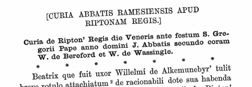 Kings Ripton (Huntingdonshire) Court Rolls
 (1288)