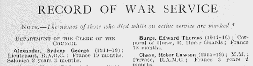 Roll of Honour: Crossness Outfall Works Staff
 (1914-1918)